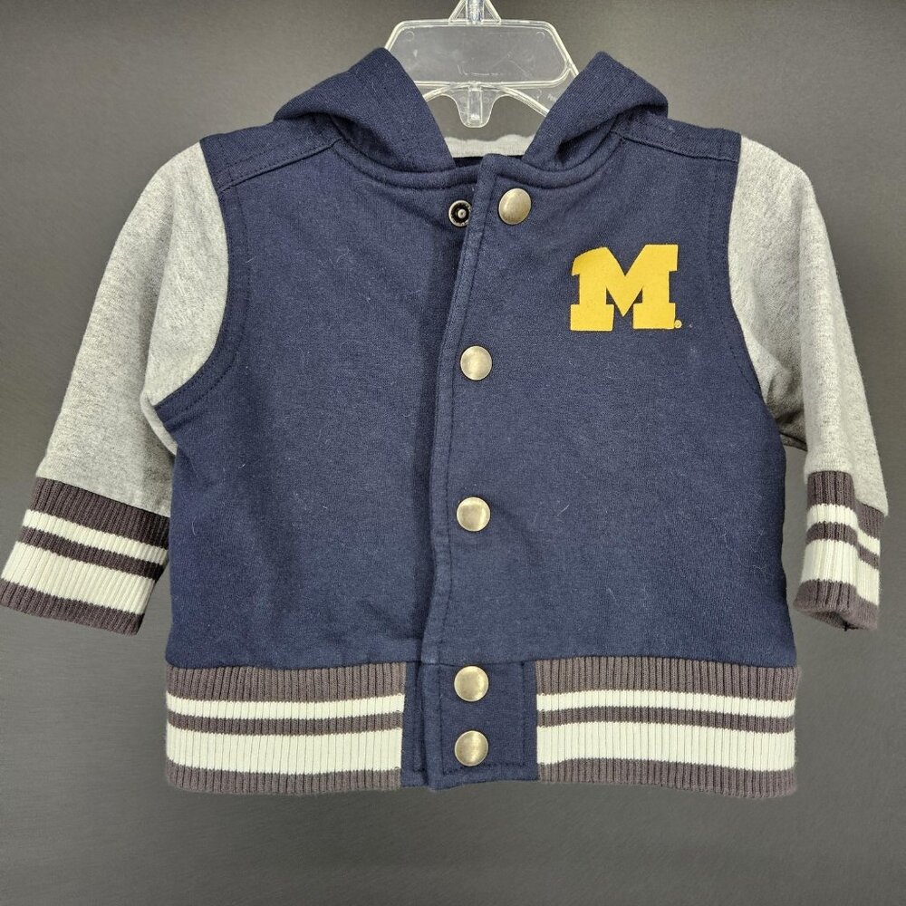 Michigan Wolverines Jacket Infant 6M Hooded Snap Button NCAA Letterman Blue Gray